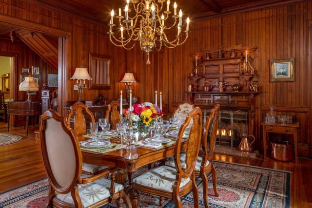 Dining room inside the historic Engadine Inn near Asheville. Dining room inside the historic Engadine Inn near Asheville.